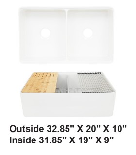 LS-FC12F Double Bowl Farmhouse Fireclay Sink White