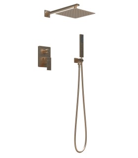 LS-S448208 Shower System with 9.75 in. Square Rainfall Shower Head and Handheld Shower Head in Brushed Gold